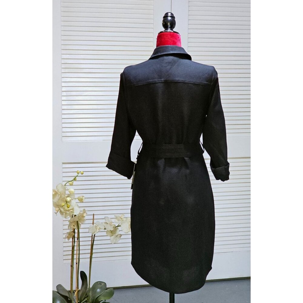 Karl Lagerfeld Paris Women's Black Linen Blend Logo Tape Shirtdress Sz 4 2444 - Picture 11 of 16